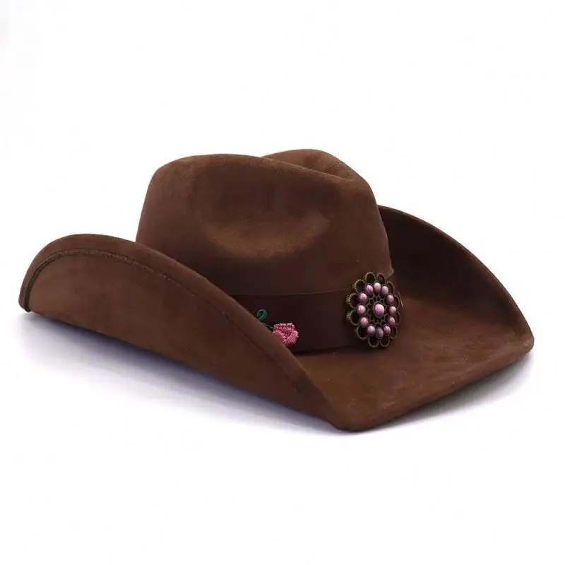 STS 2024 Oem Women Retro Western Suede Cowboy Hats Factory Price Chapeau 100% Wool Sports Caps Unisex Men Cowboy Hats With Band