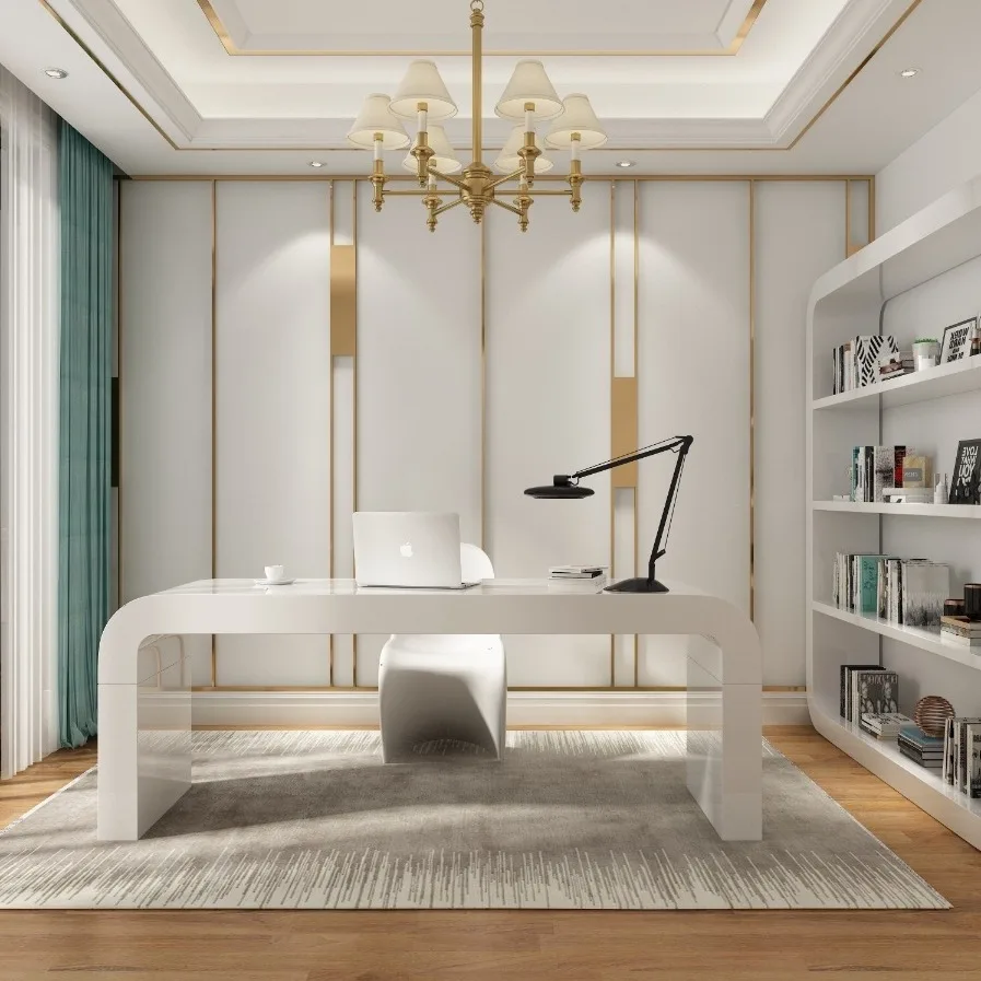 Best Quality Luxury Boss Office Desk Creative High Gloss Finish Computer Aesthetic Table Stylish Simple Design Meeting Desk