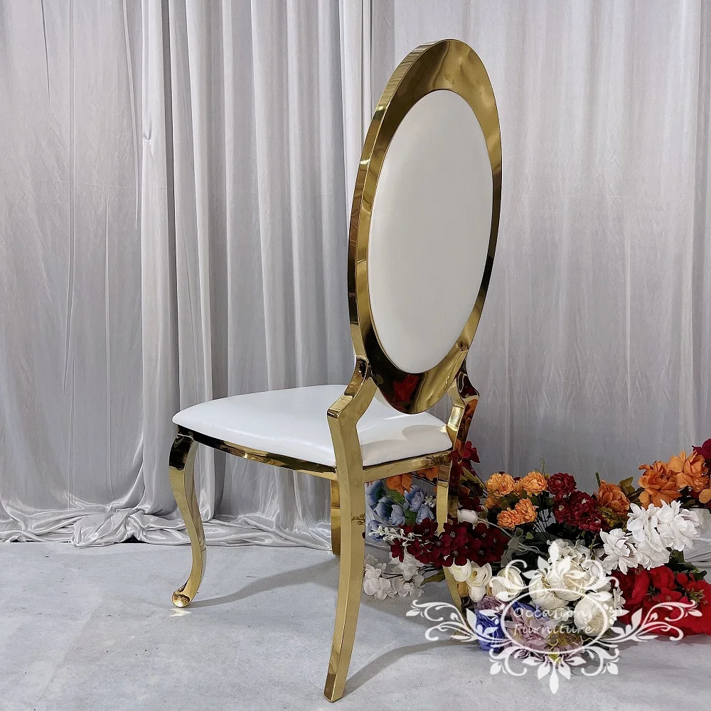 Oval Back Stainless Steel Golden Dining Chairs Wedding Furniture Electroplate Gold Hotel Events Tables and Chairs