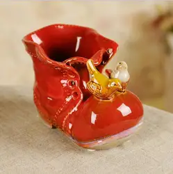 Ceramic Succulent Plants pot Cute Shoes Boots Flower Pot European Porcelain Figurine Decor Ornaments Handicraft Pen Holder