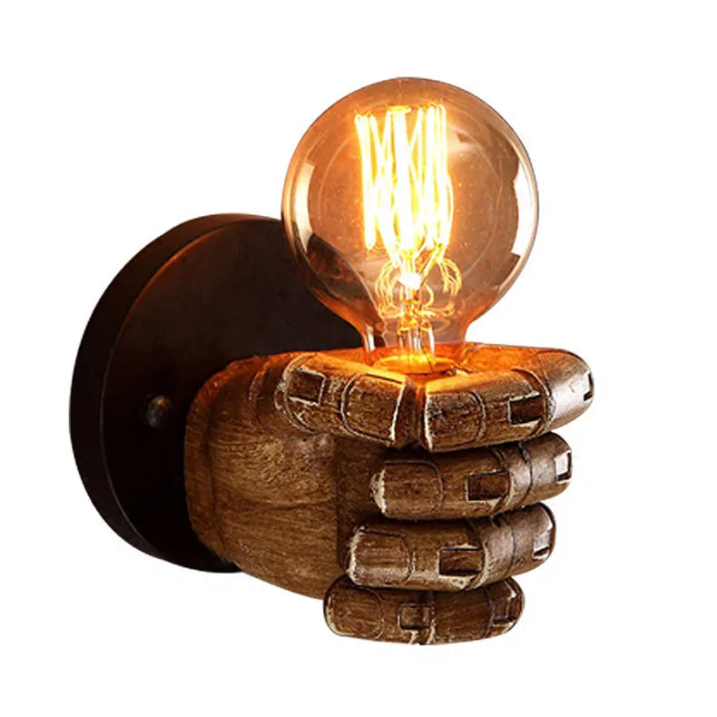Retro Resin Fist Wall Lamp Bulb Sconces Fixture Home Resin Lighted Crafts Left Hand Right Hand Lamp Indoor Restaurant Decoration
