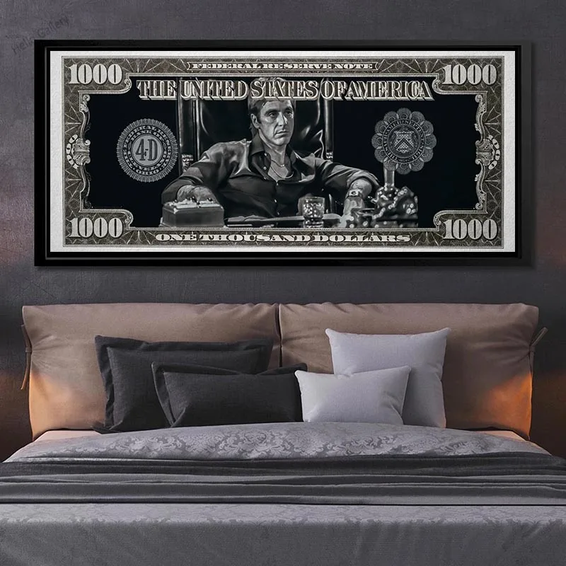 Home Decor Artwork Classic Movie Money Scarface Tony Montana Poster Dollar Pictures Prints Canvas Pop Money Art Wall Painting