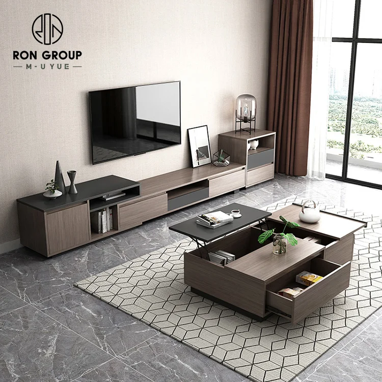 OEM гостиничный набор для гостиной в нордическом современном минималистичном стиле деревянный с подъемным хранилищем журнальный столик подставка телевизора боковой