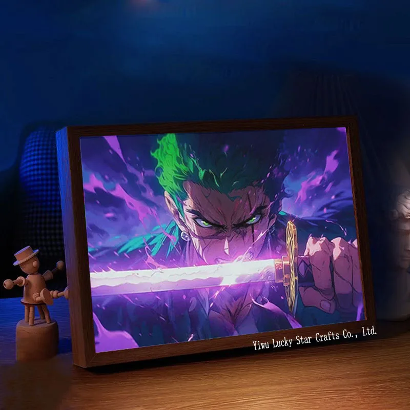 Creative Room Decoration Cartoon Luffy Zoro Anime Light Painting One Pieces Glow Poster