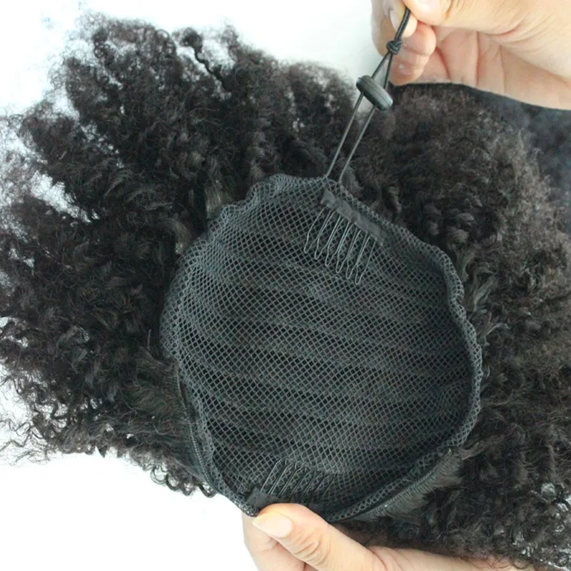 Clip in Human Hair Human Hair Ponytails Drawstring Ponytail Extension Afro Curly Mongolian Brazilian Hair 10-30inches Fringes