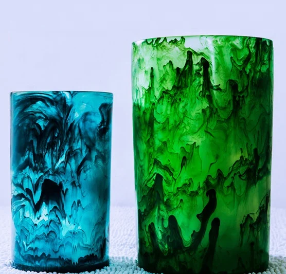 Handmade Resin Vase for home decoration vase with marble pattern and aqua swirl pattern