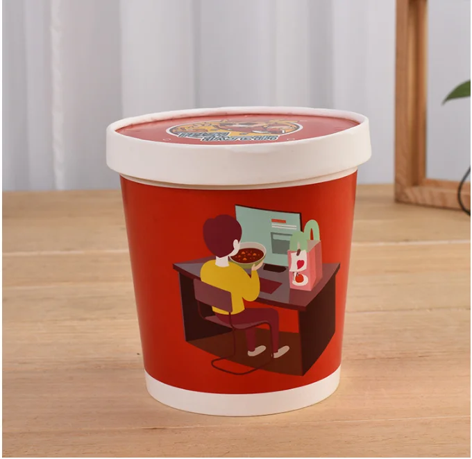 
color printing package take away porridge bucket thickened fast food soup cup disposable printed cartoon kraft paper 