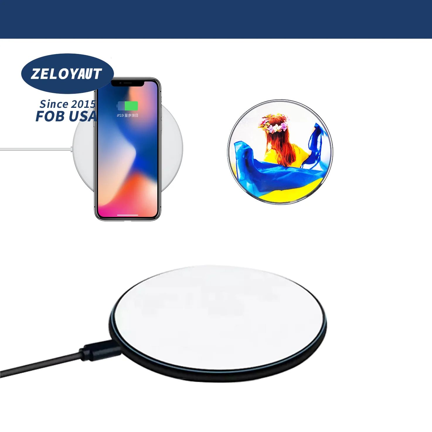 High quality Portable universal 15W Sublimation Chargers for phone Fast Charging Pad Sublimation wireless Phone Chargers