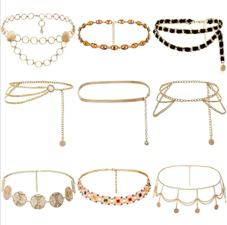Wholesale body jewelry customized luxury women belly gold plated ladies dress waist chains belt in china