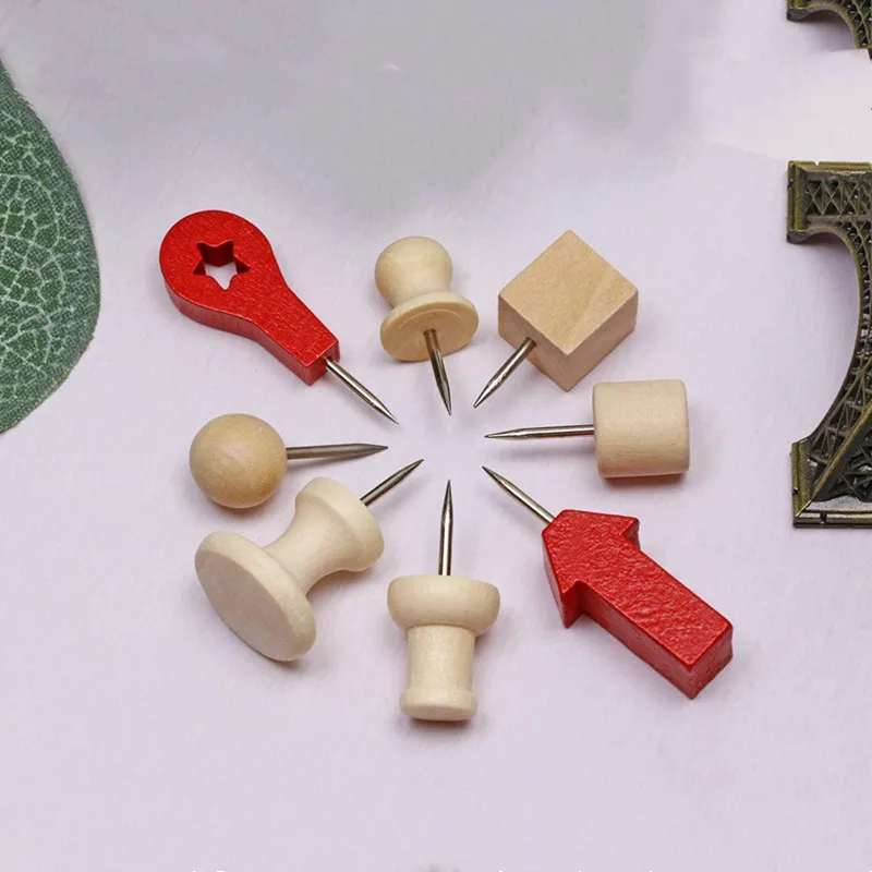 
Wood Push Pins Big I-shaped Wooden Thumb Tacks Decorative Map Photo Pins 