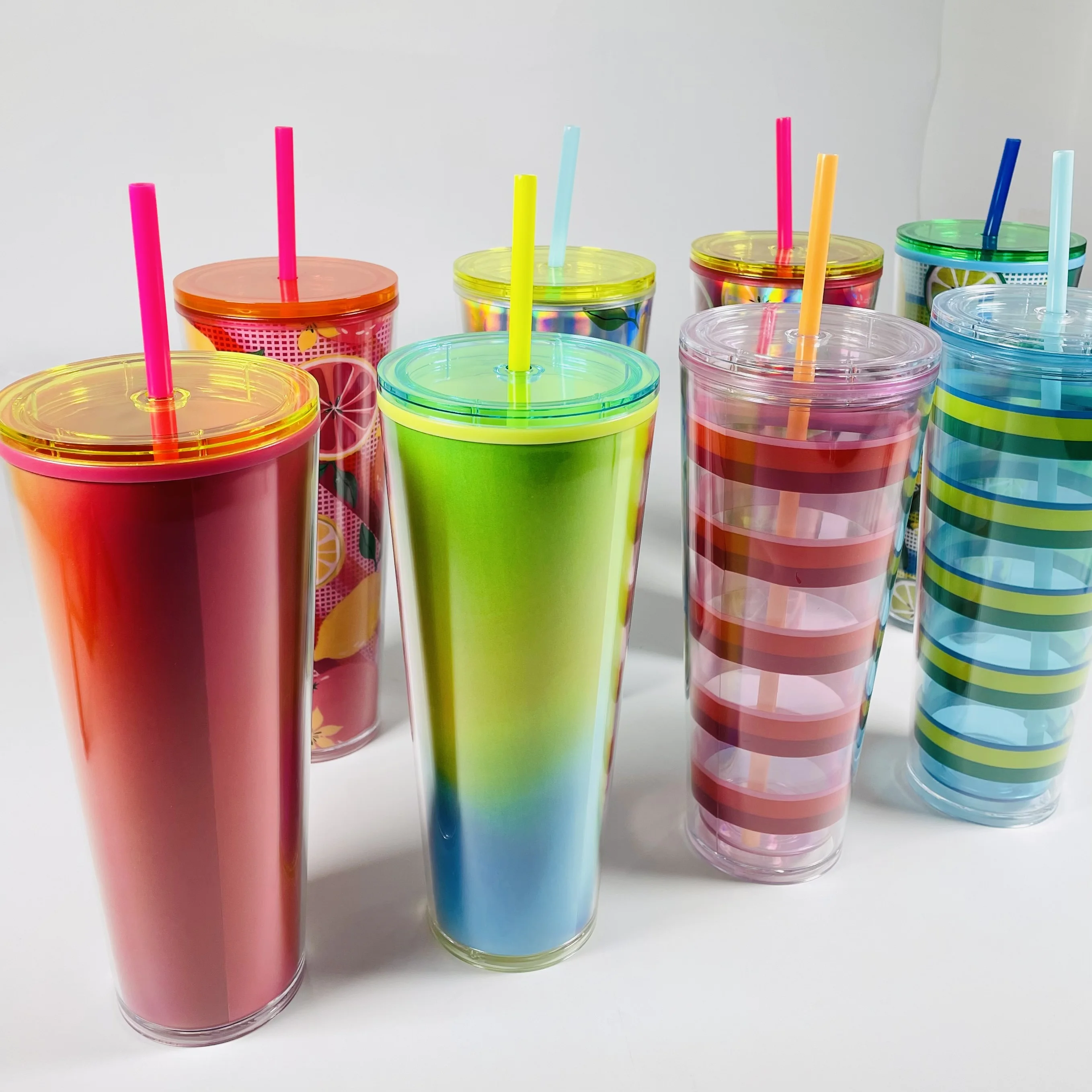 Custom doubled wall clear plastic acryl cup glass double wall tumbler snow globe cups pre drilled