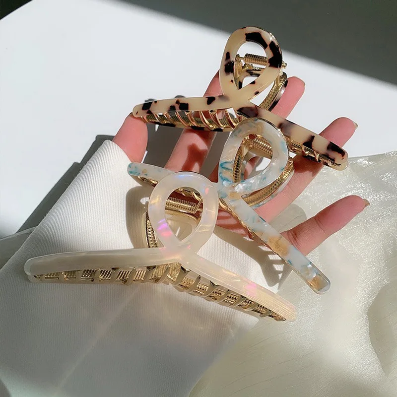 Korean women 11cm large Tortoise Shell Hair claws Crab Leopard big claw hollow jumbo metal acetate hair claw clips