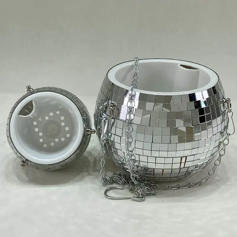 Disco Ball Planter,ball shape hanging flower pots Basket with Metal Macrame Rope Hanging Drainage