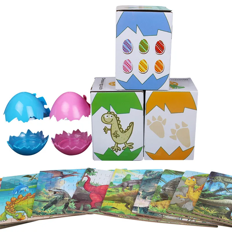 
Color Box 60 pieces Surprise Dinosaur Eggs Wooden Puzzles Kids Boys Educational Puzzle Toys 