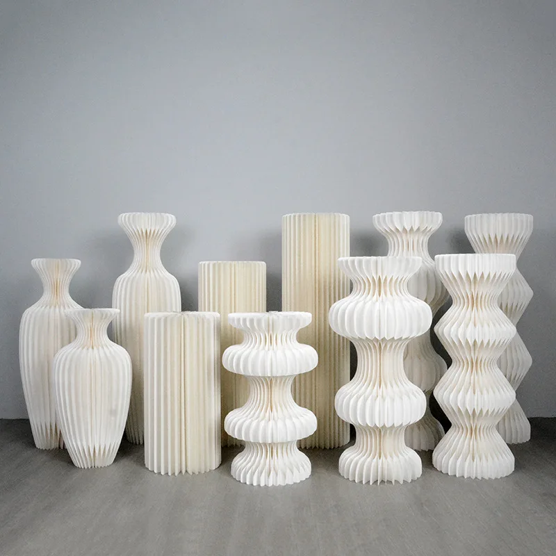 Foldable Cardboard Centerpiece Display Cylinder Flowers Stand Columns Display with Acrylic Lid Wedding Party