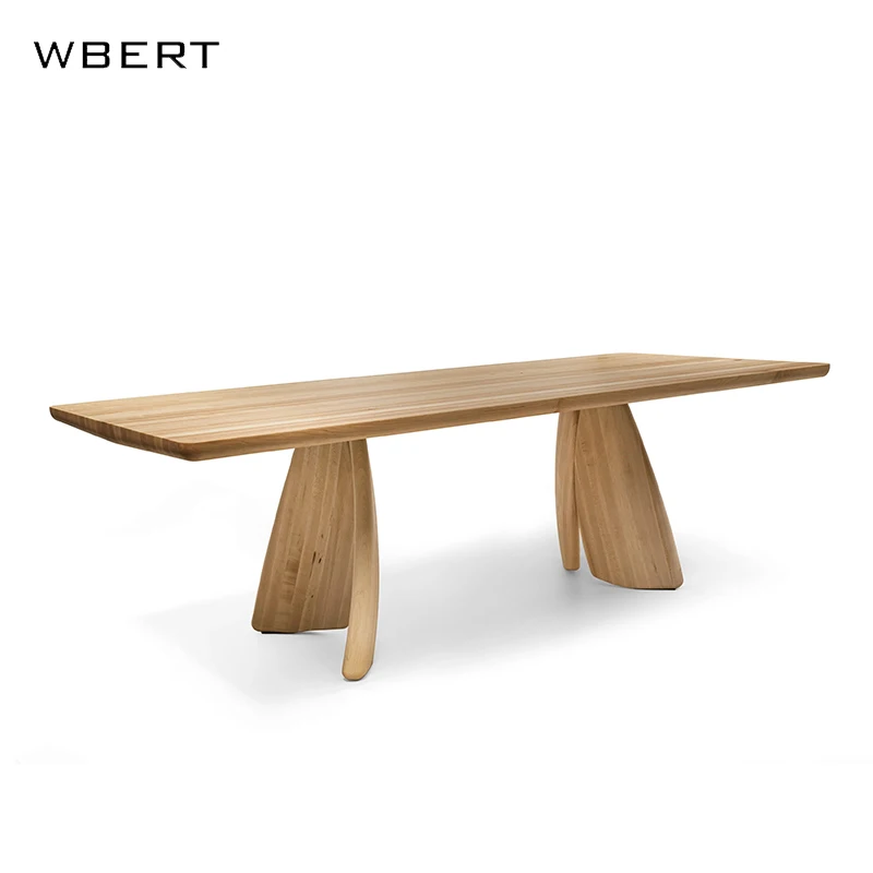 WBERT Nordic Style Solid Wood Long  for Kitchen Hotel Apartment Living Room Homestay Rectangular Dining Table