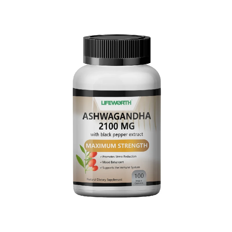 Капсулы повышенной прочности LIFEWORTH Ashwagandha для поддержки стресса и настроения с биоперином улучшают усвоение питательных веществ