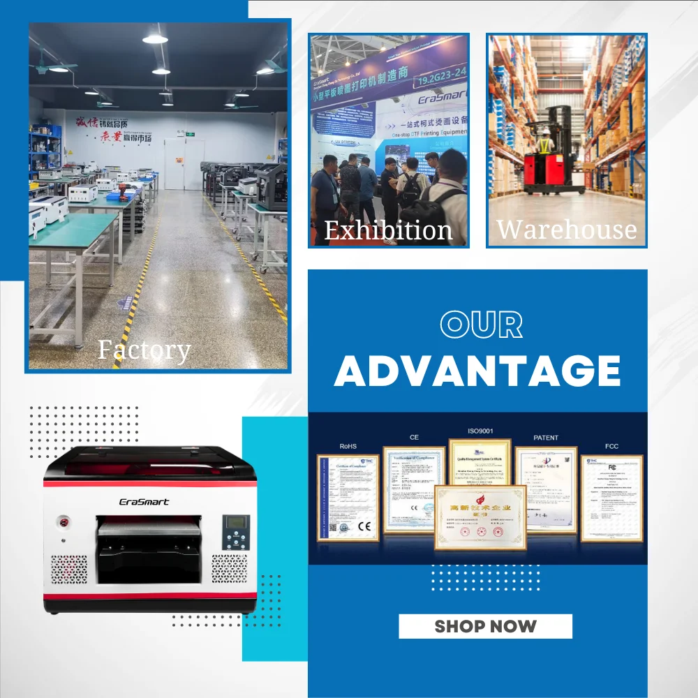 Erasmart Desktop Small 3545 Inkjet Printer Flatbed Bottle Phone Case Printing Machine Digital A3 Uv Printer For Small Business