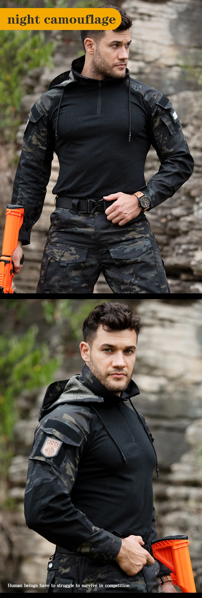 HAN WILD Tactical protective camouflage suit training frog suit hooded T-shirt