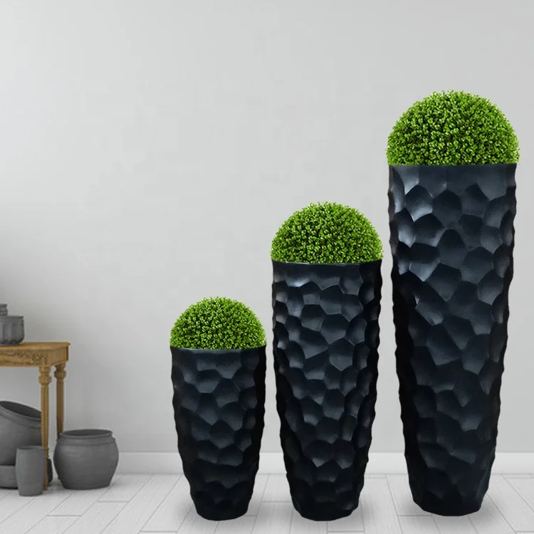 Decorative Matt Black Outdoor Large Decorative Flower Planter Fiberglass Planter Pot