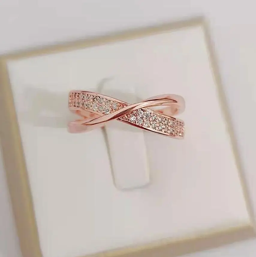
Wholesale personality X - shaped cross alloy plated with diamond silver rose gold ring jewelry for party wedding 