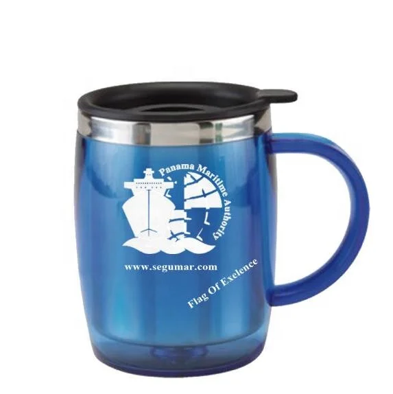 
Wholesale Customized Blue 450ML Double Wall Plastic Stainless Steel Mug With Handle And Lid 