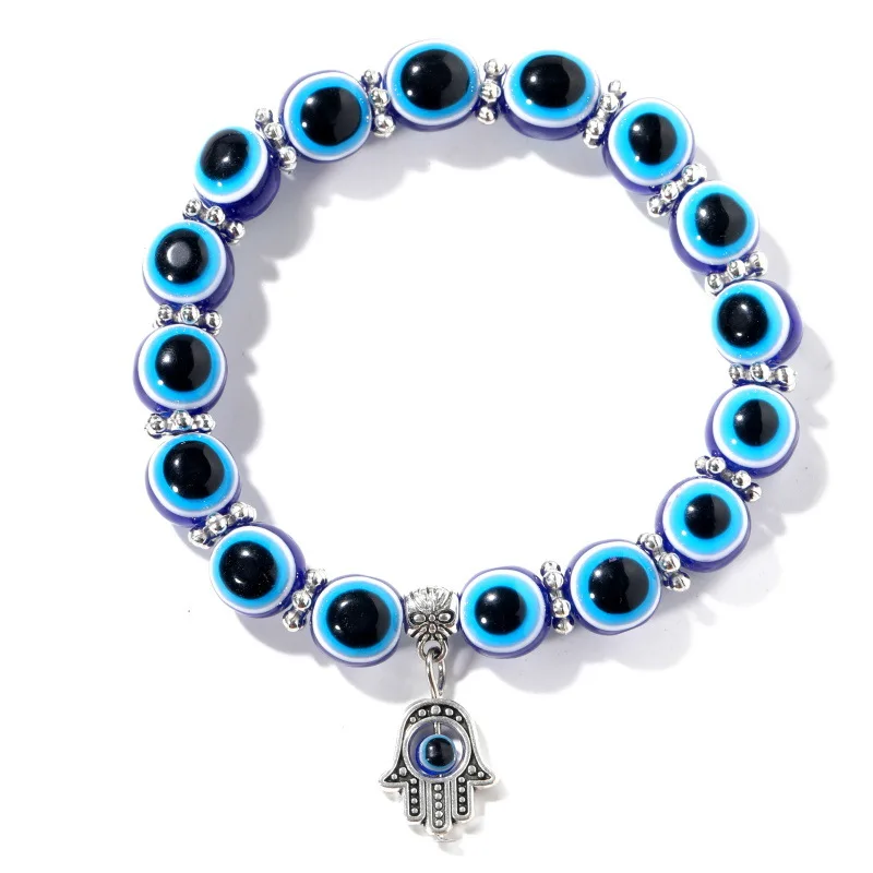 Wholesale Blue Eyes Bracelet Evil Retro Blue Eye Bracelet Hamsa Turkish Resin Glass Beads Handmade Jewelry Hamsa Hand Bracelet