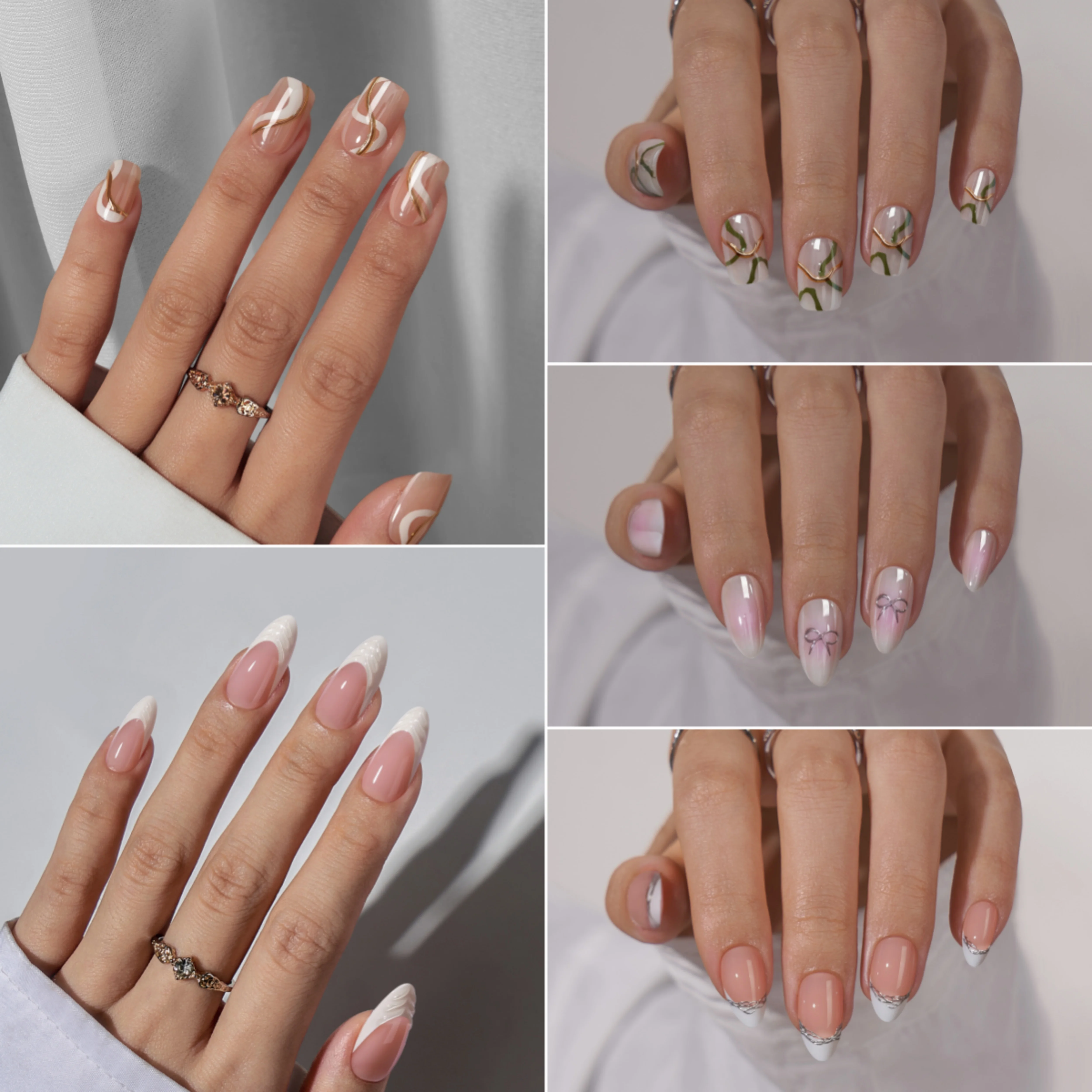 High Quality Acrylic Fake Handmade Nails Press On Wholesale Short Almond Soft Gel Flower Design Luxury Press On Nails Set