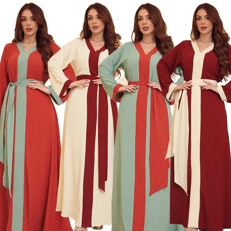 Wholesale Luxury Islam Clothing Two Color Matching Muslim Dress Dubai Abaya for Women