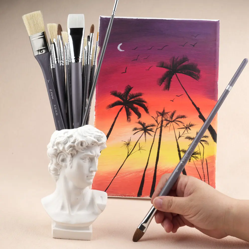 YIHUALE factory wholesale 17pcs oil art supplier watercolor acrylic oil nylon hair artist paint brush set with canvas bag