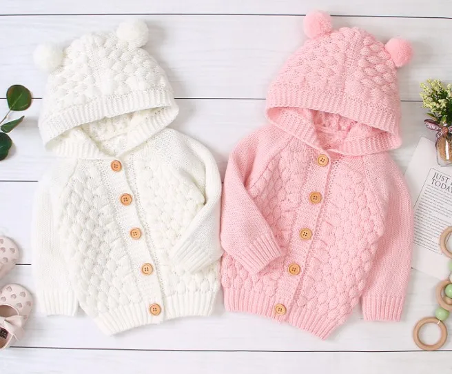 
fancy hoodie buttoned long sleeve knitting pattern unisex baby sweater 