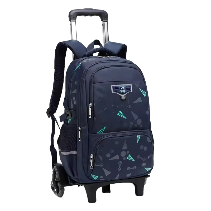 high-quality black student kids big backpack 6 wheels rolling college school trolley bags for boys