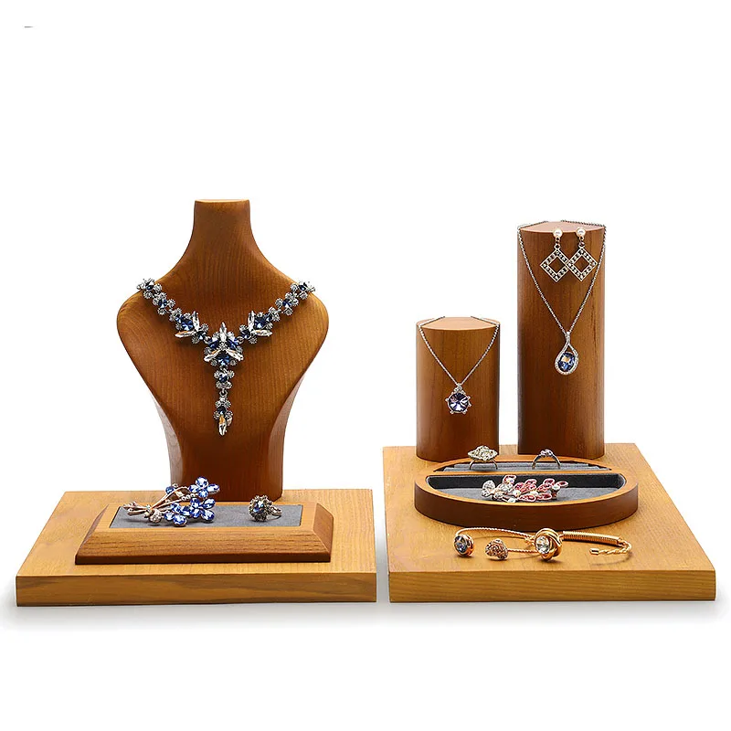 DIGU High quality Jewelry display sets custom neck mannequins solid wood jewelry necklace bracelet ring pendant display stand