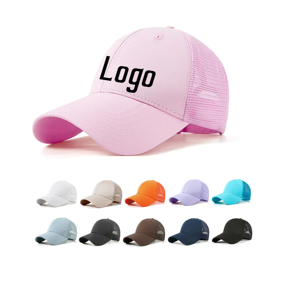 Wholesale Unisex Adjustable Cotton Custom Brand Logo Embroidered Trucker Hat 6 Panel  Promotional Baseball Hat