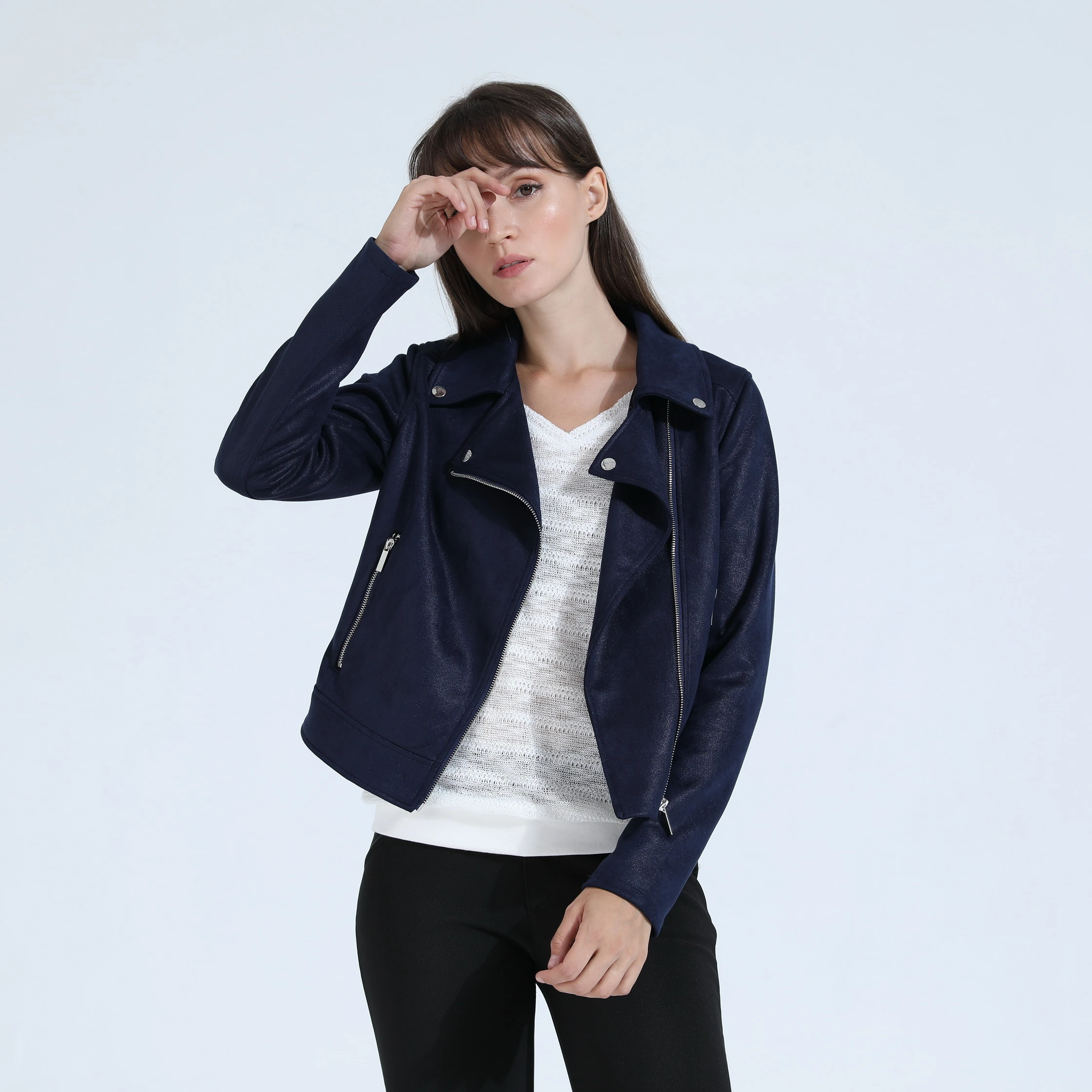 2021 spring ladies solid stylish zip up wrap women long sleeve recyle quality slim jacket