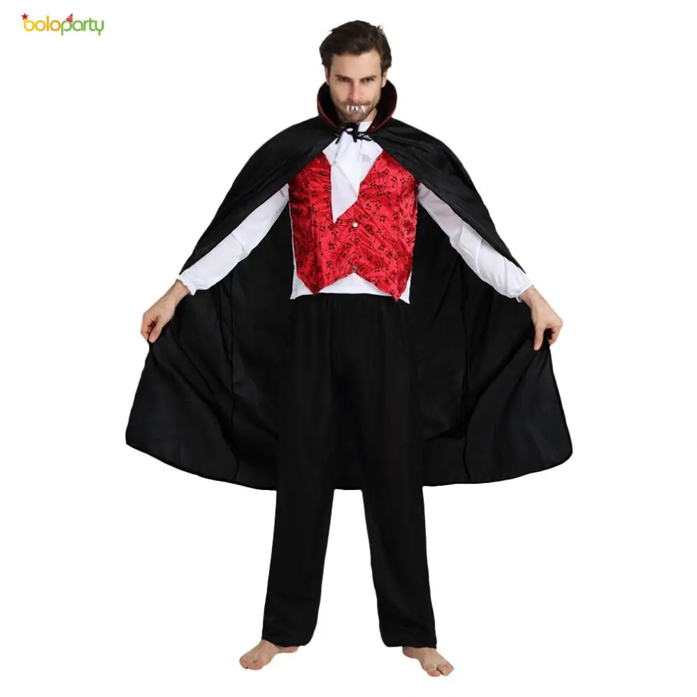 Deluxe Men Halloween Dracula Vampire Cosplay Costumes Long Cloak Fancy Devil Outfit