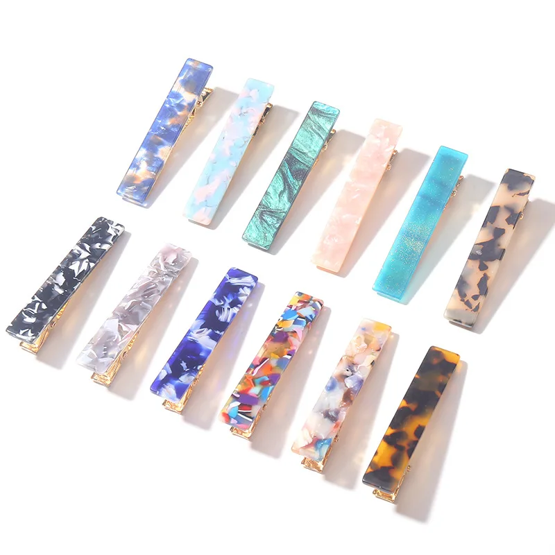 Hot Sale Temperament Acrylic Acetate Hair Pins Retro Oblong Leopard Marbling Hair Clips For Girls