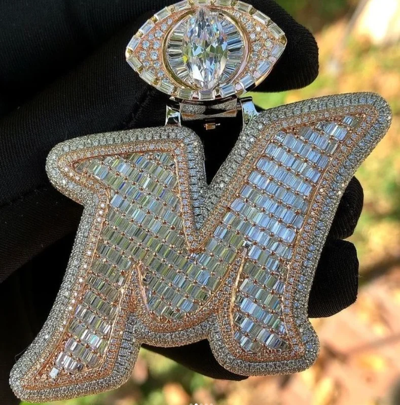 Luxury Custom Necklace Letter Name Pendant Sterling Silver 925 Vvs Moissanite Hip Hop Jewelry Iced Out Diamond Pendant
