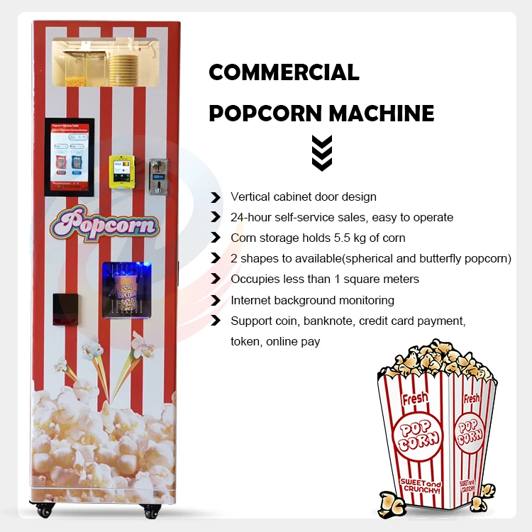 factory wholesale automatic Popcorn Maker machine Commercial full payment system Coin Operated Popcorn Vending Machine for mall