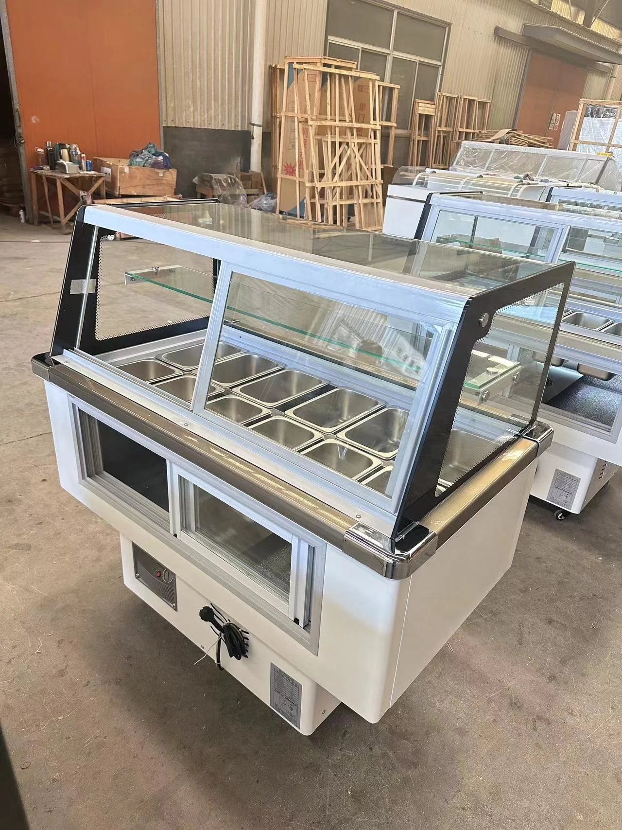 Factory  Commercial Freezer Glass display chiller Right angle Salad refrigerator Iced porridge cooler Salad refrigerator