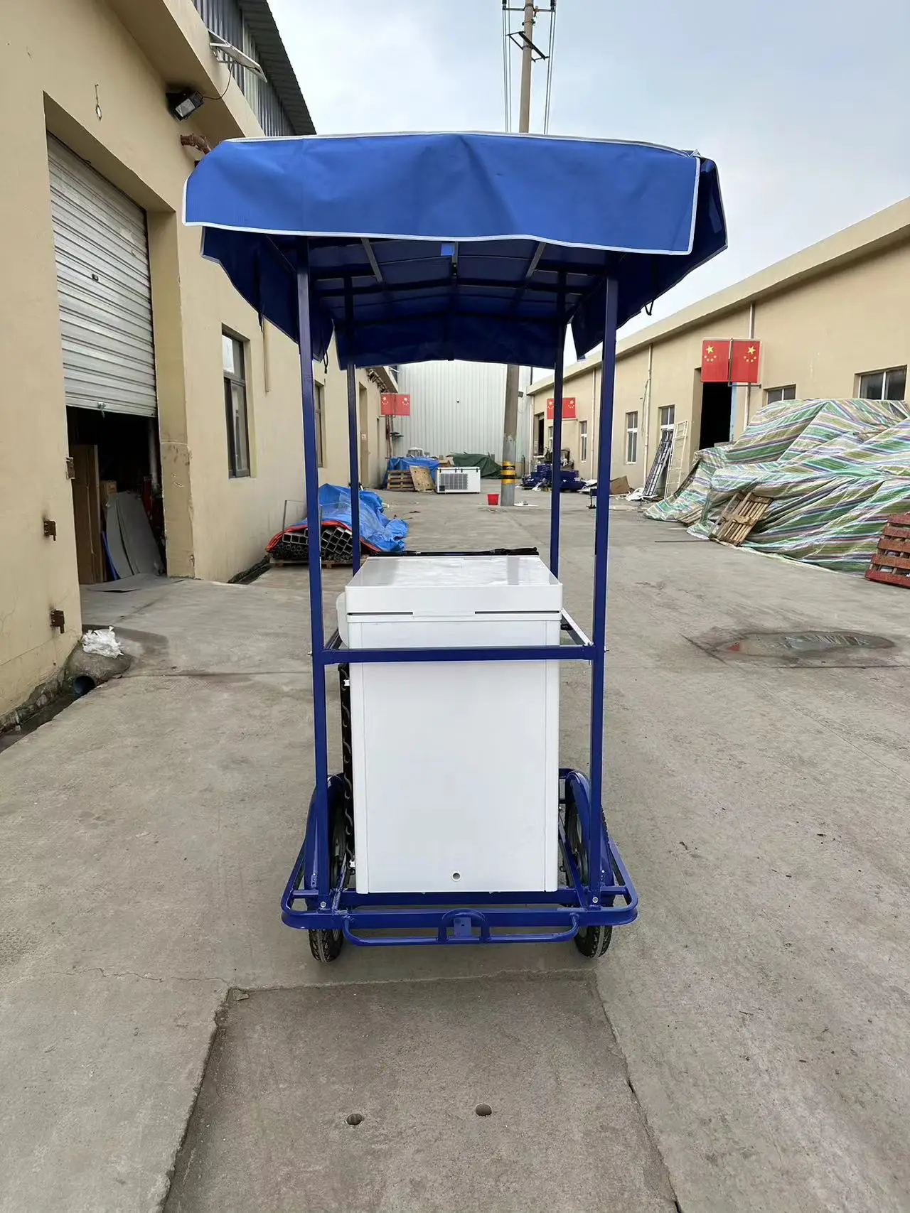 DC 12V24V 108 liters three wheels solar  ice cream bicycle  rickshaw  ice cream canopy cooling drinks  customized colour
