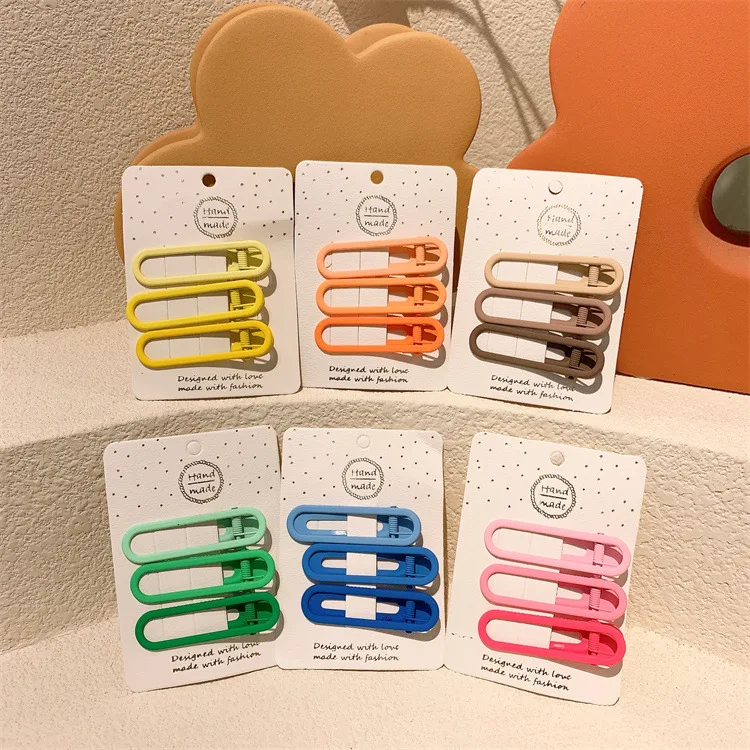 Snap Hair Clips Set for Hair Clip Pins BB Geometric Hairpins Candy Color for kids women Metal Barrettes