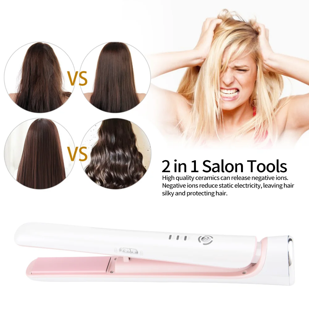 Cordless Flat Iron USB-C Rechargeable Wireless Travel Mini Hair Straightener With 5200mAh Battery