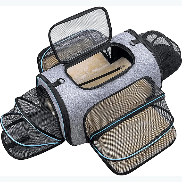 Hot Sell Airline Approved Pet Carrier Dog Cat Travel Bag Pet Carriers 4 Sides Expandable Cat Carrier With Fleece Pad