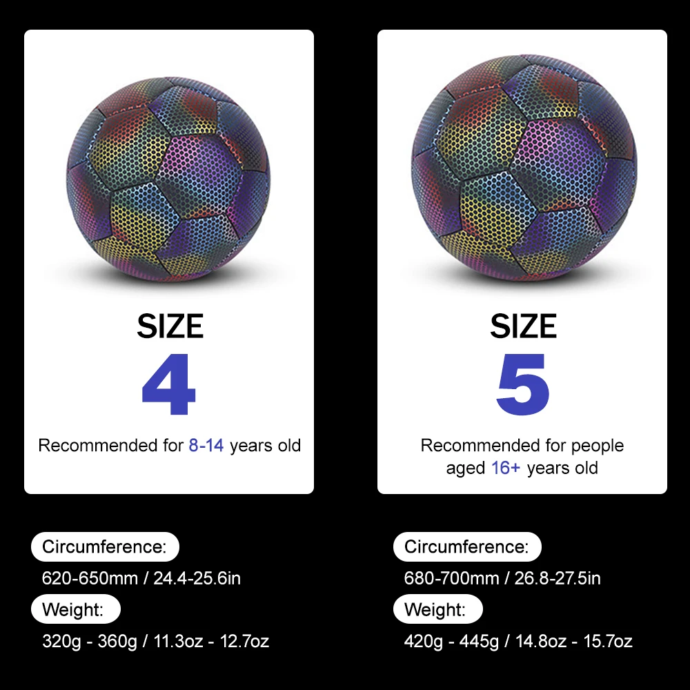 Custom Logo Glowing reflective  holographic soccer ball light up footballs luminous soccer ball  factory outlet OEM Made china