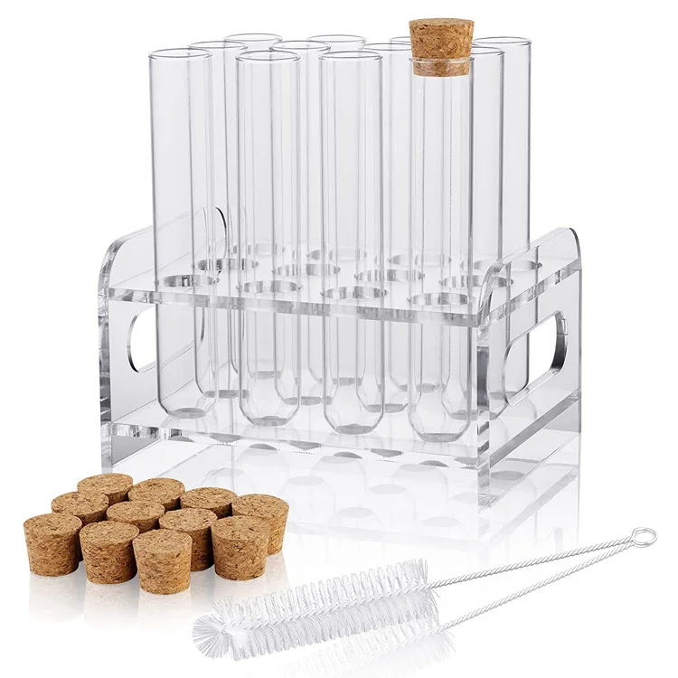 Science 12Pcs 25x150 mm 50 ml Glass Test Tubes with Cork Stoppers 1 Rack of Acrylic Material Glass Test Tubes with Cork Stoppers