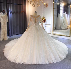 2022 Muslim Wedding Dress Elegant Lace Long Sleeve Sequin Pearl Ladies Prom Dress