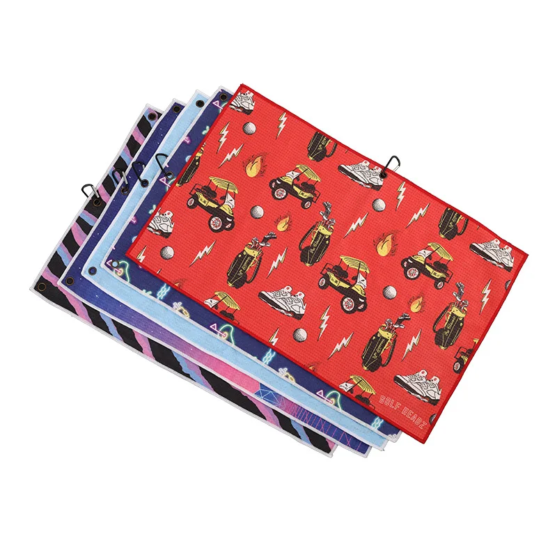 Wholesale Custom Printing Super Soft Microfiber Waffle Weave Golf Towel Sublimation Golf Microfiber Waffle Towel