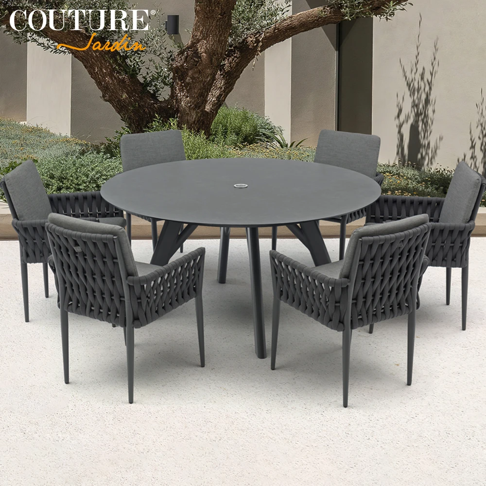 Современная уличная мебель для отеля, набор садовой мебели, круглый обеденный стол и 6 стульев, садовый стол