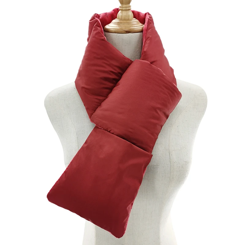 
space cotton scarf superior durability soft cotton winter warm outside down feather filled velvet with pocket loop scarf 